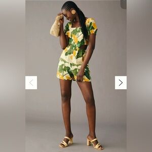 FARM Rio Green and Yellow Leaf Print Jumpsuit